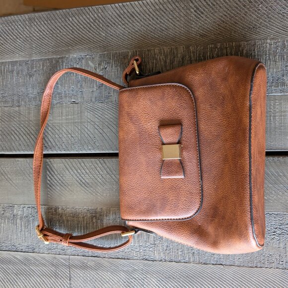 Brown Handbag Purse Bow Gold - Picture 3 of 5